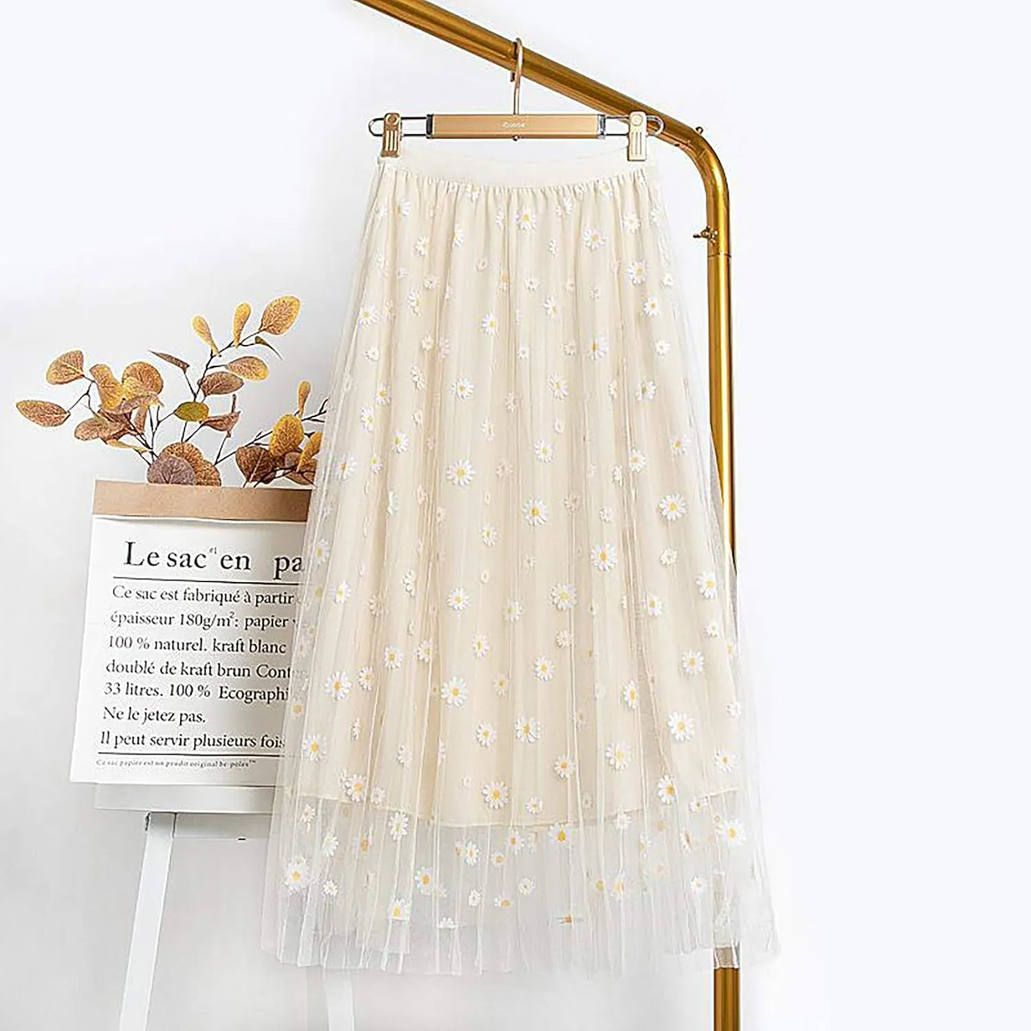 Skirts for Women Trendy Women's Floral Midi Skirt Elastic Pleated Mesh A-Line Tulle Skirt Swing Women Skirt Wrap