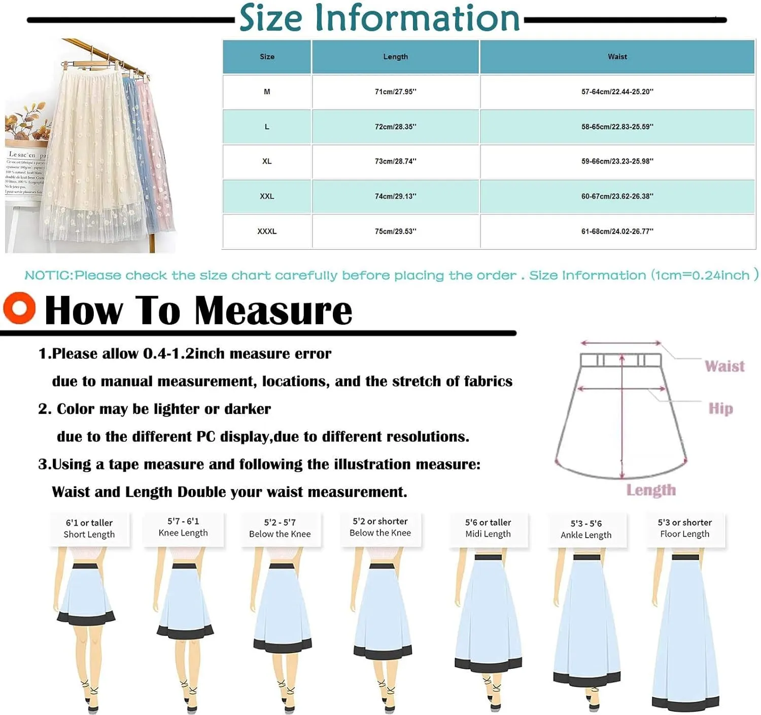 Skirts for Women Trendy Women's Floral Midi Skirt Elastic Pleated Mesh A-Line Tulle Skirt Swing Women Skirt Wrap