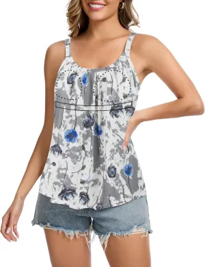 SLIMBELLE Camisole Tops for Women Built in Bra Shirts Adjustable Straps Pleat Scoop Neck Casual Tank Summer Top S-3XL