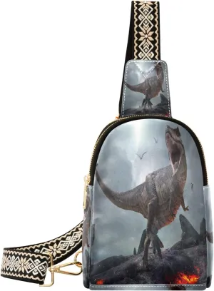 Small Sling Bag Waist Packs Leather Crossbody Packs Chest Bag 3d T-rex Dinosaur for Women Travel Belt Purse