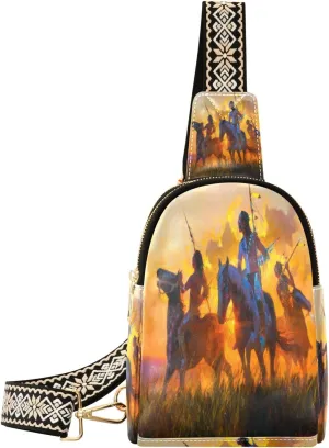 Small Sling Bag Waist Packs Leather Crossbody Packs Chest Bag American Native for Women Travel Belt Purse