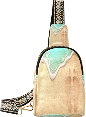 Small Sling Bag Waist Packs Leather Crossbody Packs Chest Bag Beach Footprint for Women Travel Belt Purse