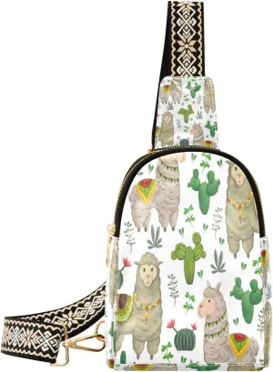 Small Sling Bag Waist Packs Leather Crossbody Packs Chest Bag Cactus Sheep for Women Travel Belt Purse