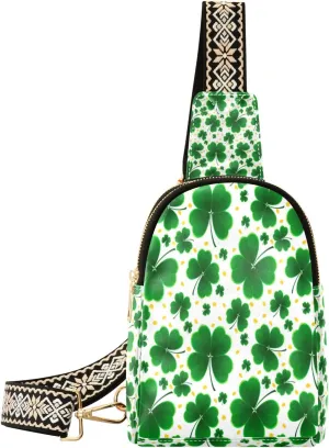 Small Sling Bag Waist Packs Leather Crossbody Packs Chest Bag Clover Shamrocks for Women Travel Belt Purse