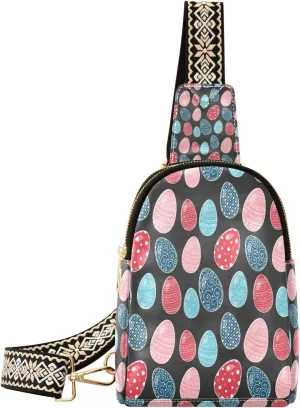 Small Sling Bag Waist Packs Leather Crossbody Packs Chest Bag Colorful Easter Decorative Eggs for Women Travel Belt Purse