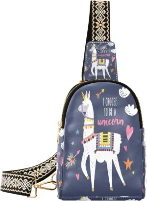 Small Sling Bag Waist Packs Leather Crossbody Packs Chest Bag Cute Cartoon Llama Alpaca for Women Travel Belt Purse