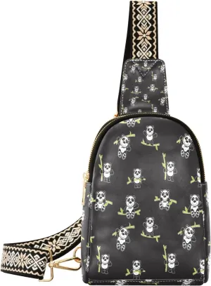 Small Sling Bag Waist Packs Leather Crossbody Packs Chest Bag Cute Panda for Women Travel Belt Purse