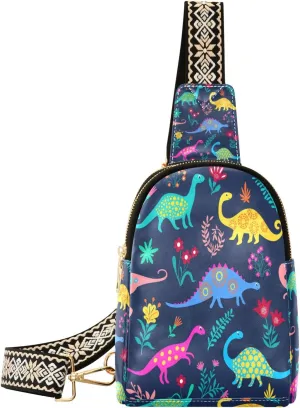 Small Sling Bag Waist Packs Leather Crossbody Packs Chest Bag Dinosaurs Cute Kids Pattern for Women Travel Belt Purse