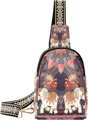 Small Sling Bag Waist Packs Leather Crossbody Packs Chest Bag Exotic Elephants for Women Travel Belt Purse