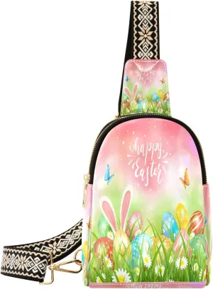 Small Sling Bag Waist Packs Leather Crossbody Packs Chest Bag Happy Easter for Women Travel Belt Purse