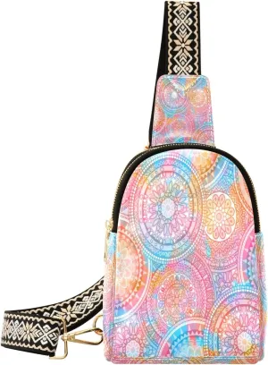 Small Sling Bag Waist Packs Leather Crossbody Packs Chest Bag Hippie Mandala for Women Travel Belt Purse