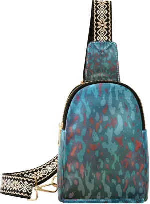 Small Sling Bag Waist Packs Leather Crossbody Packs Chest Bag Military Army Blue Camouflage for Women Travel Belt Purse