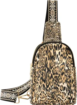 Small Sling Bag Waist Packs Leather Crossbody Packs Chest Bag Tiger Leopard Print for Women Travel Belt Purse