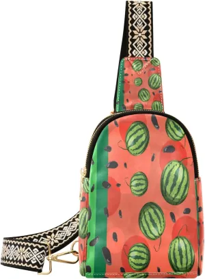 Small Sling Bag Waist Packs Leather Crossbody Packs Chest Bag Watermelon and Seeds for Women Travel Belt Purse
