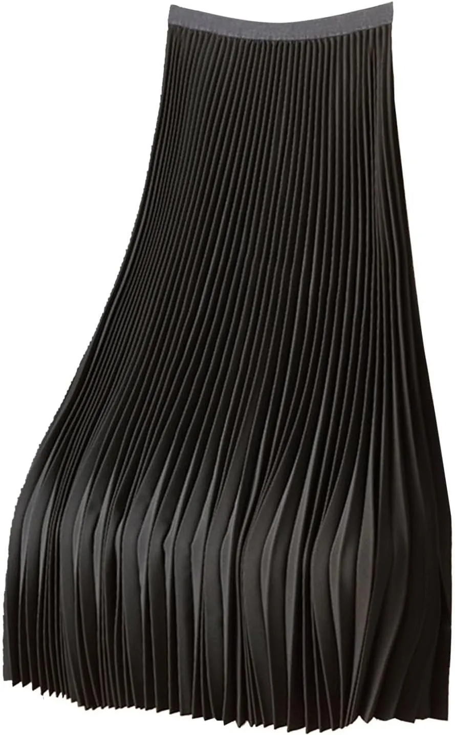Solid Color Premium Satin Pleated Skirt Plus Size Versatile Skirt Womens Midi Jean Skirts