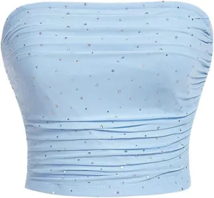 SOLY HUX Women's Sequin Sparkly Tube Tops Glitter Bandeau Crop Tops Strapless Sexy Going Out Camisoles Concert Outfits