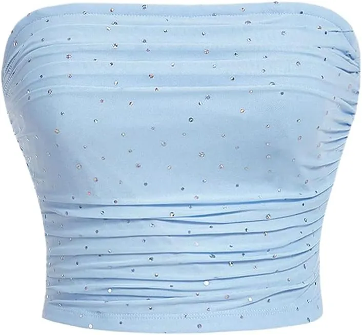 SOLY HUX Women's Sequin Sparkly Tube Tops Glitter Bandeau Crop Tops Strapless Sexy Going Out Camisoles Concert Outfits