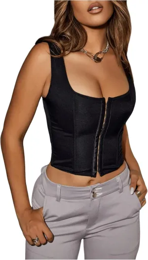 SOLY HUX Women's Sexy Corset Top Corset Tank Clubwear Sleeveless Scoop Neck Crop Tops