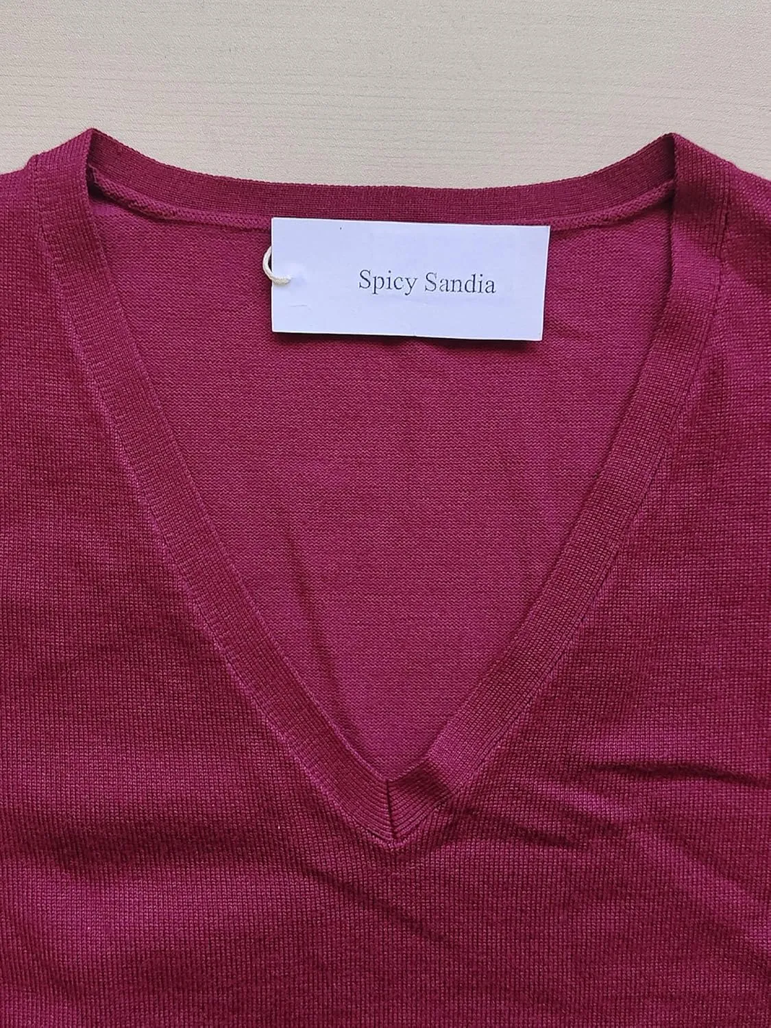 Spicy Sandia Women's V Neck Sweaters Long Sleeve Lightweight Pullover Knit Shirt Essential Top Dressy Casual