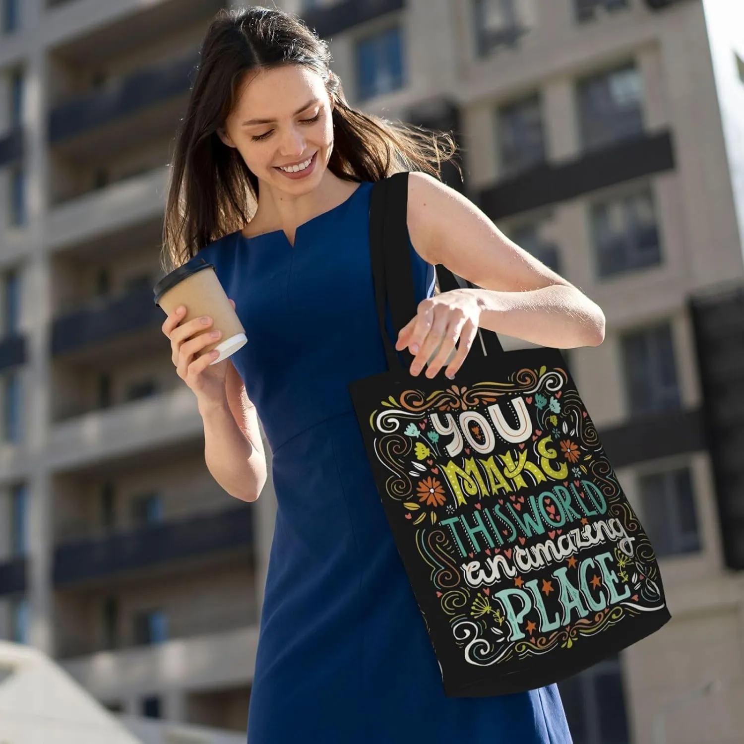 Stay Groovy Canvas Tote Bag Shoulder Bag For Women'S Reusable Tote Bag For Shopping Camping