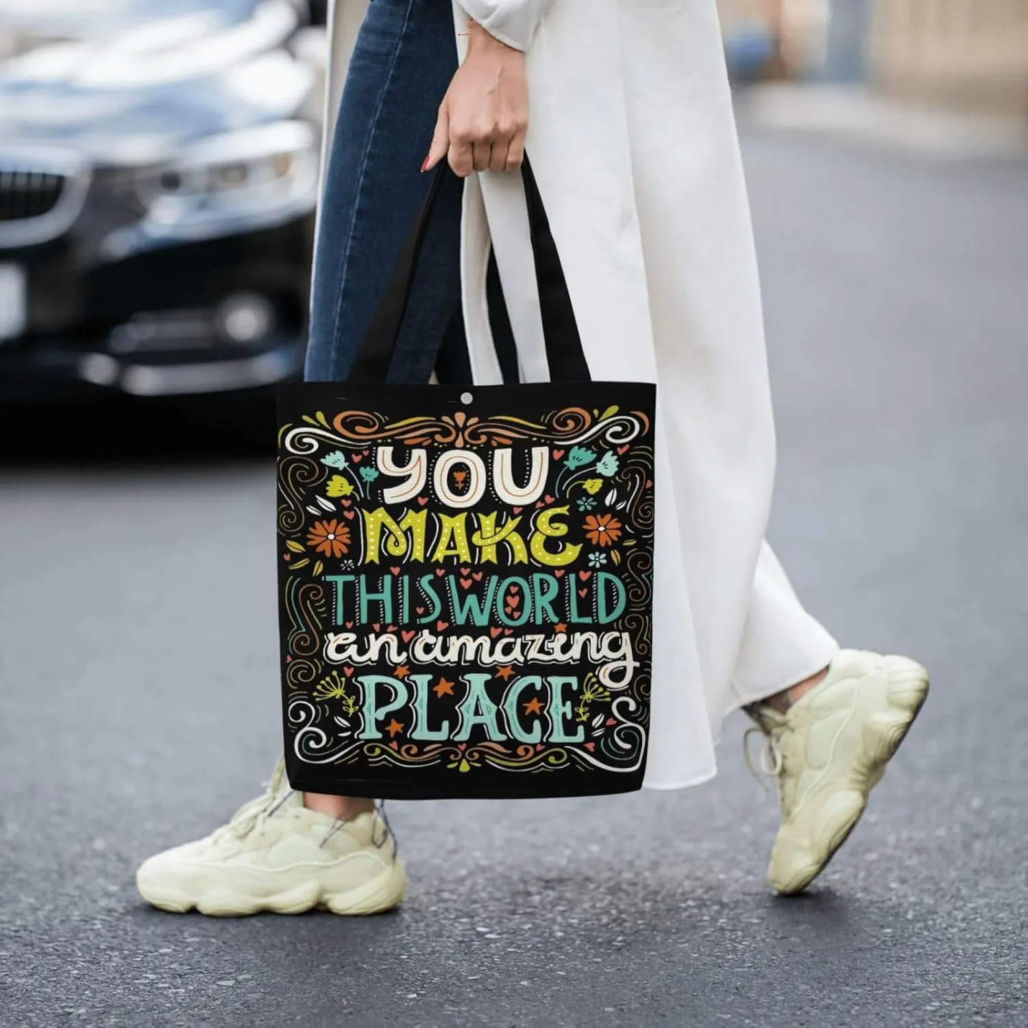 Stay Groovy Canvas Tote Bag Shoulder Bag For Women'S Reusable Tote Bag For Shopping Camping