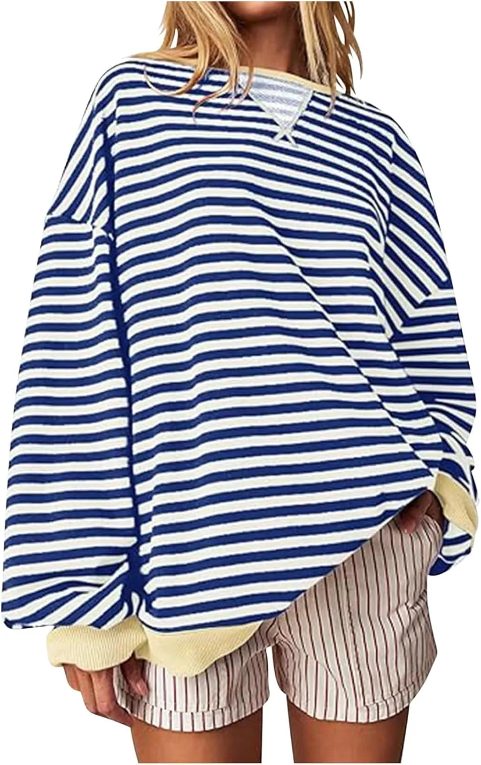 Striped Sweatshirt For Women 2024 Cute Fall Fashion Oversized Long Sleeve Crewneck Pullover Tops Teens y2k Outfits