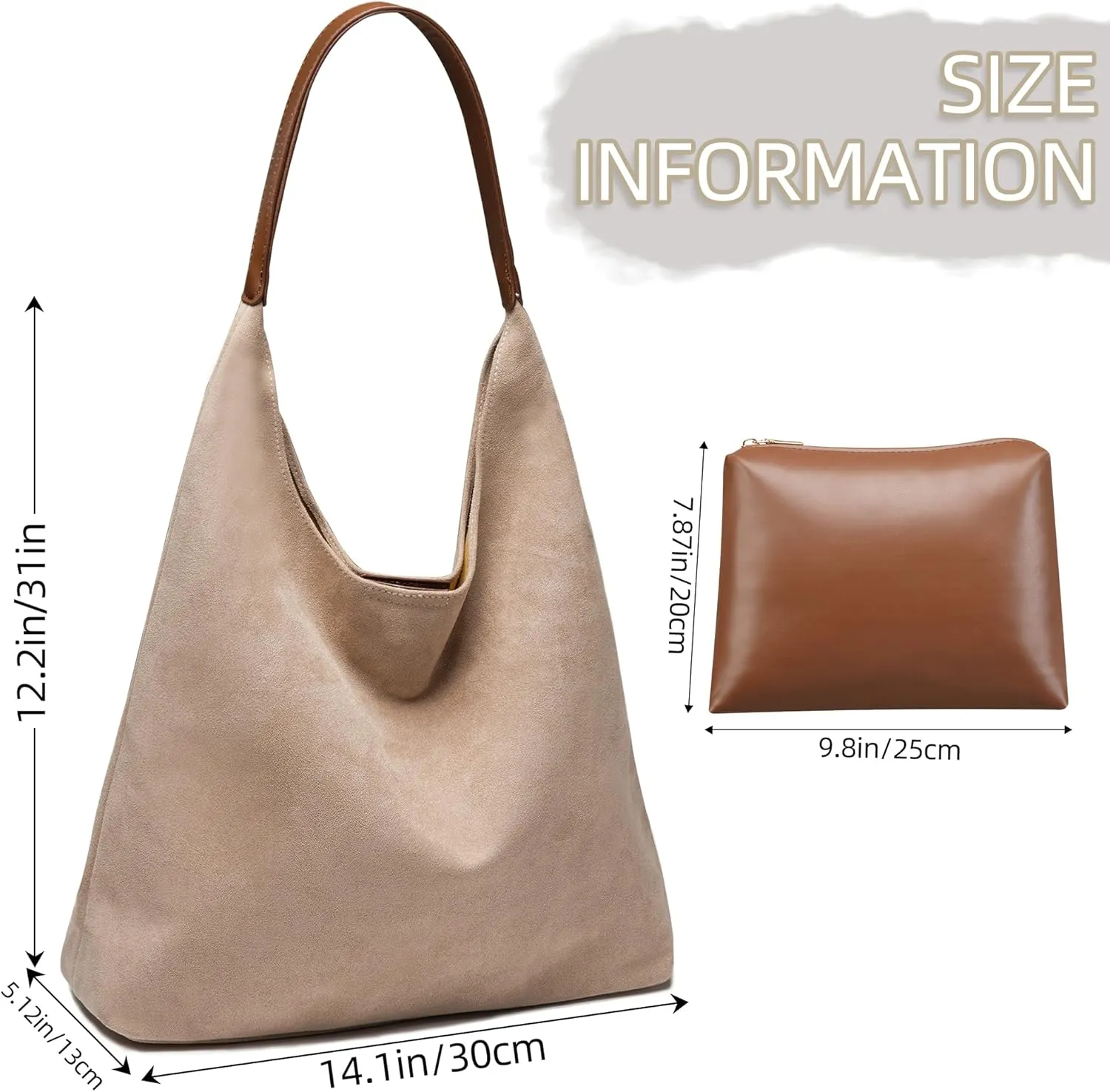 Suede Bags for Women: 2 Pcs Slouchy, Retro Tote, Hobo & Shoulder Bags