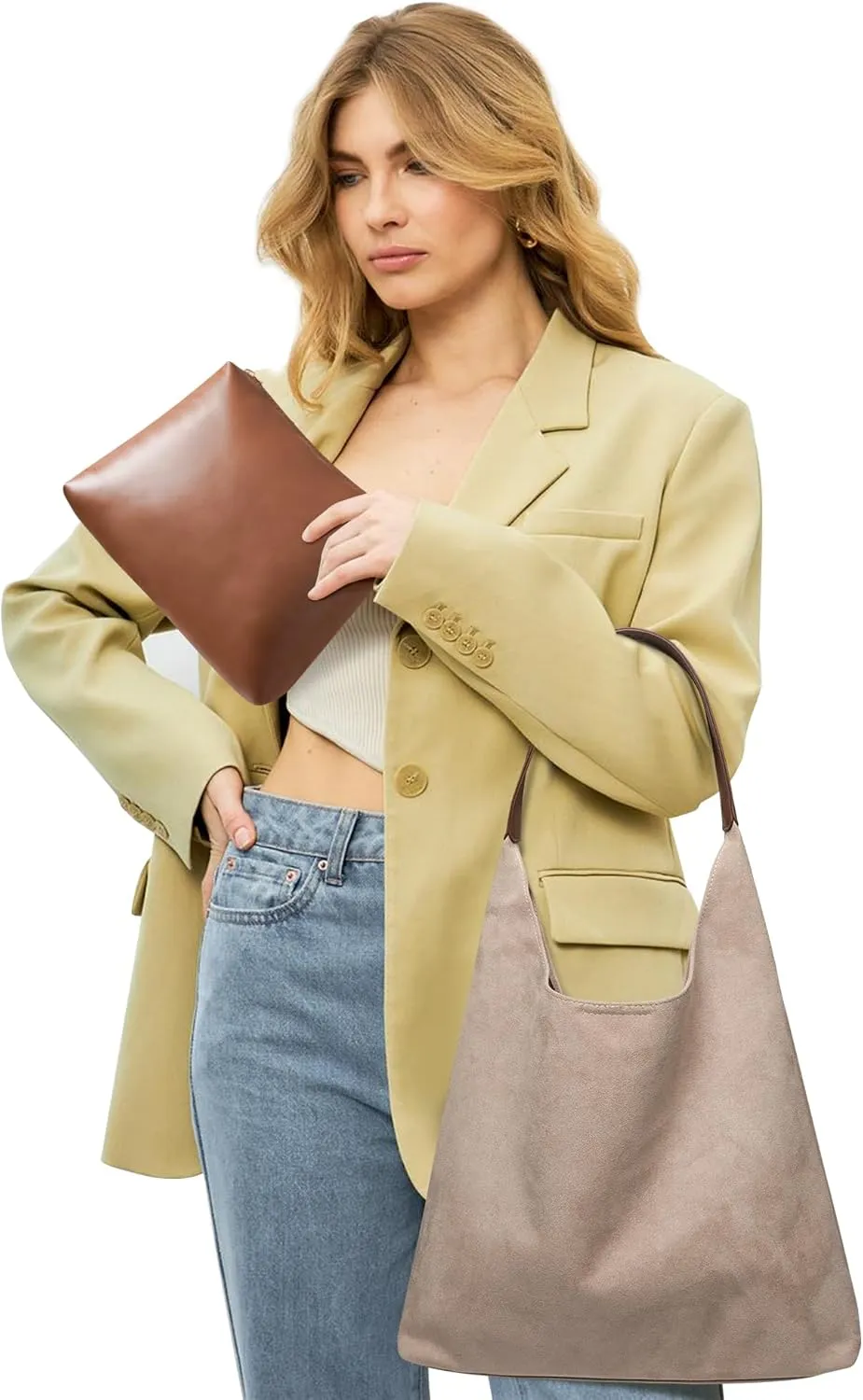Suede Bags for Women: 2 Pcs Slouchy, Retro Tote, Hobo & Shoulder Bags