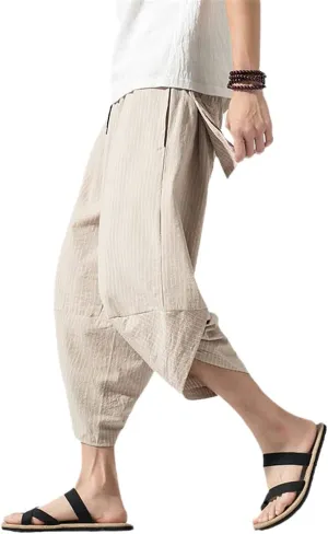 Summer Men Cotton Harem Pants Casual Hip Hop Cross Bloomers Calf-Length Joggers Streetwear