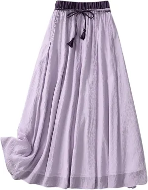 Summer Skirts for Women Drawstring Cinch Waisted Skirt Trending Cotton Linen Baggy Plus Size Skirts A Line Skirt