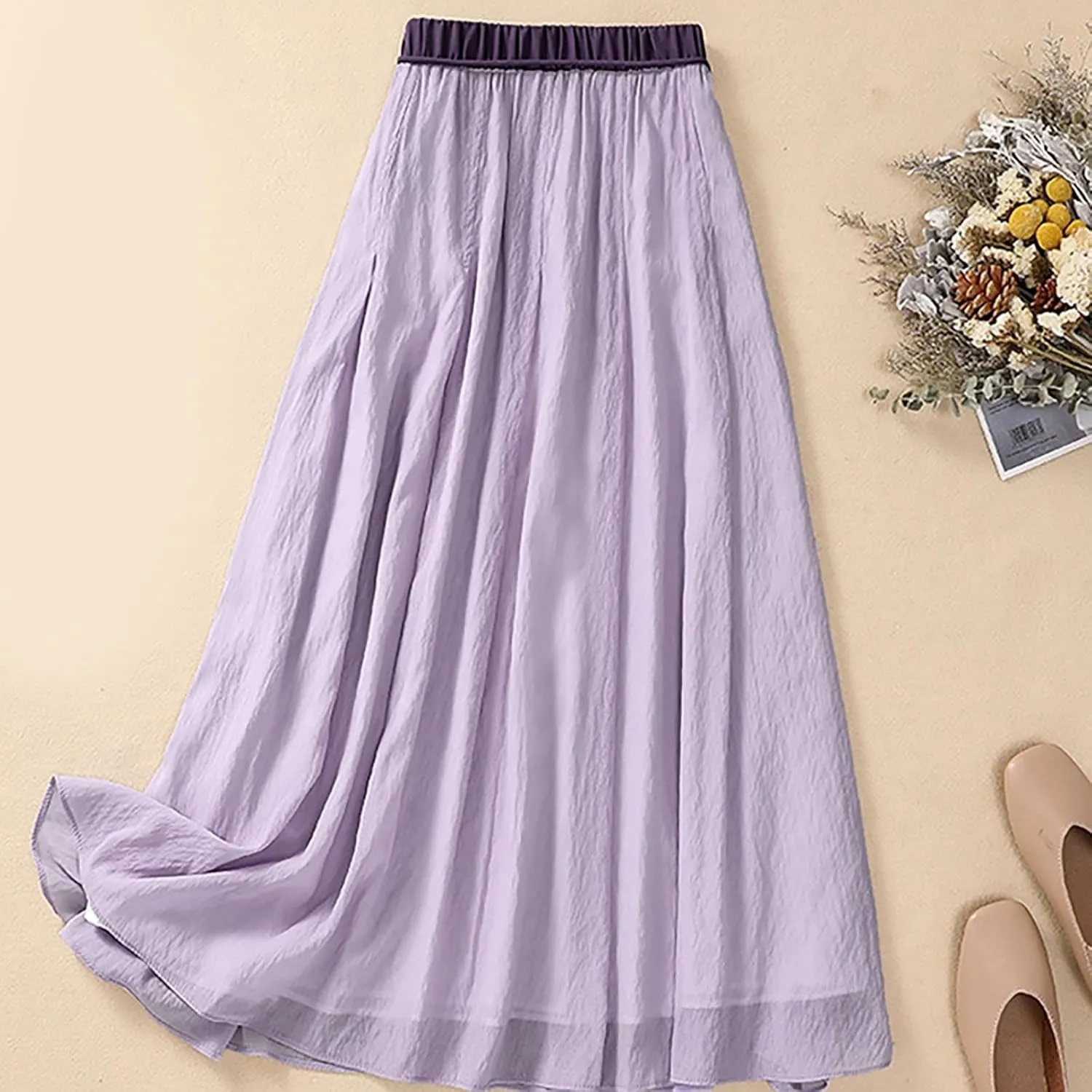 Summer Skirts for Women Drawstring Cinch Waisted Skirt Trending Cotton Linen Baggy Plus Size Skirts A Line Skirt