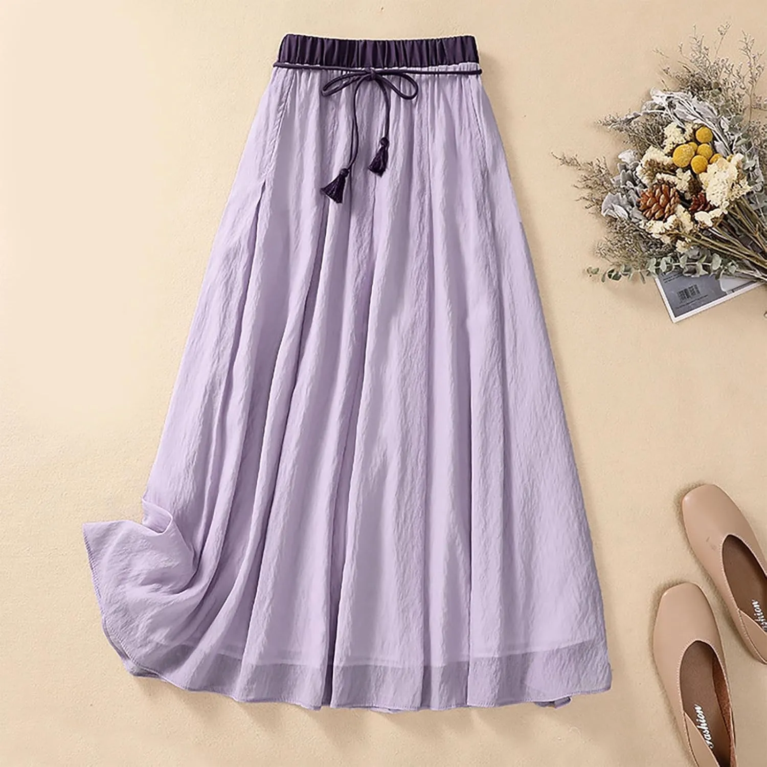 Summer Skirts for Women Drawstring Cinch Waisted Skirt Trending Cotton Linen Baggy Plus Size Skirts A Line Skirt