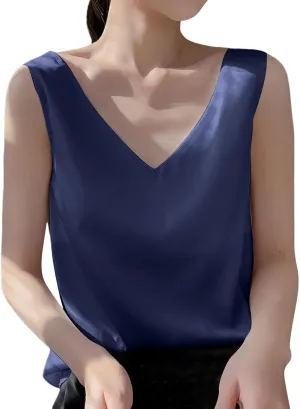 Summer V Neck Tank Tops for Women Silk Satin Summer Sleeveless Camisole Straps Top Womens Tops Dressy Casual