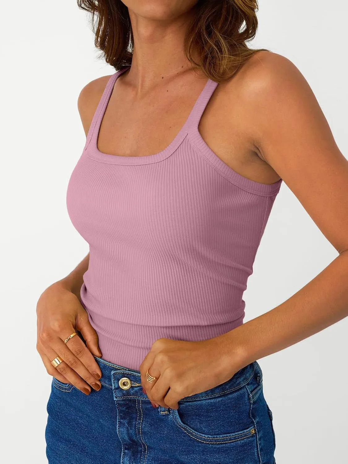 SUNBS Tank Tops for Women Ribbed Spaghetti Strap Camisole Racerback Summer Workout Tops Trendy Clothes Going Out 2025 3Pack