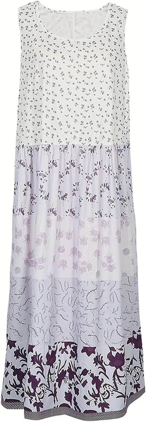 Sundresses for Women 2025 Sleeveless Boho Floral Flowy Summer Beach Dress Loose Elegant Pleated A Line Hawaiian Dress