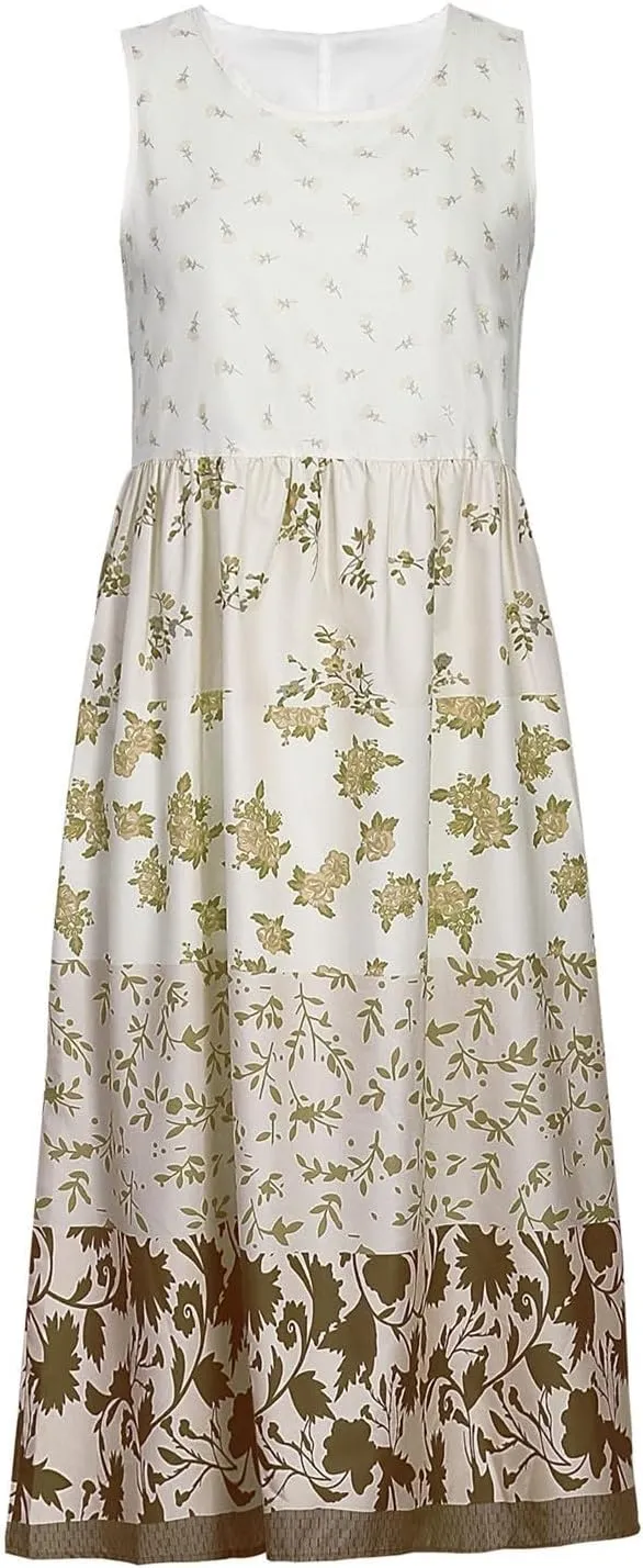 Sundresses for Women 2025 Sleeveless Boho Floral Flowy Summer Beach Dress Loose Elegant Pleated A Line Hawaiian Dress