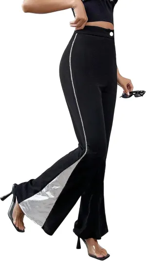 SweatyRocks Women's Contrast High Waist Zipper Pants Casual Flare Leg Pants Trousers