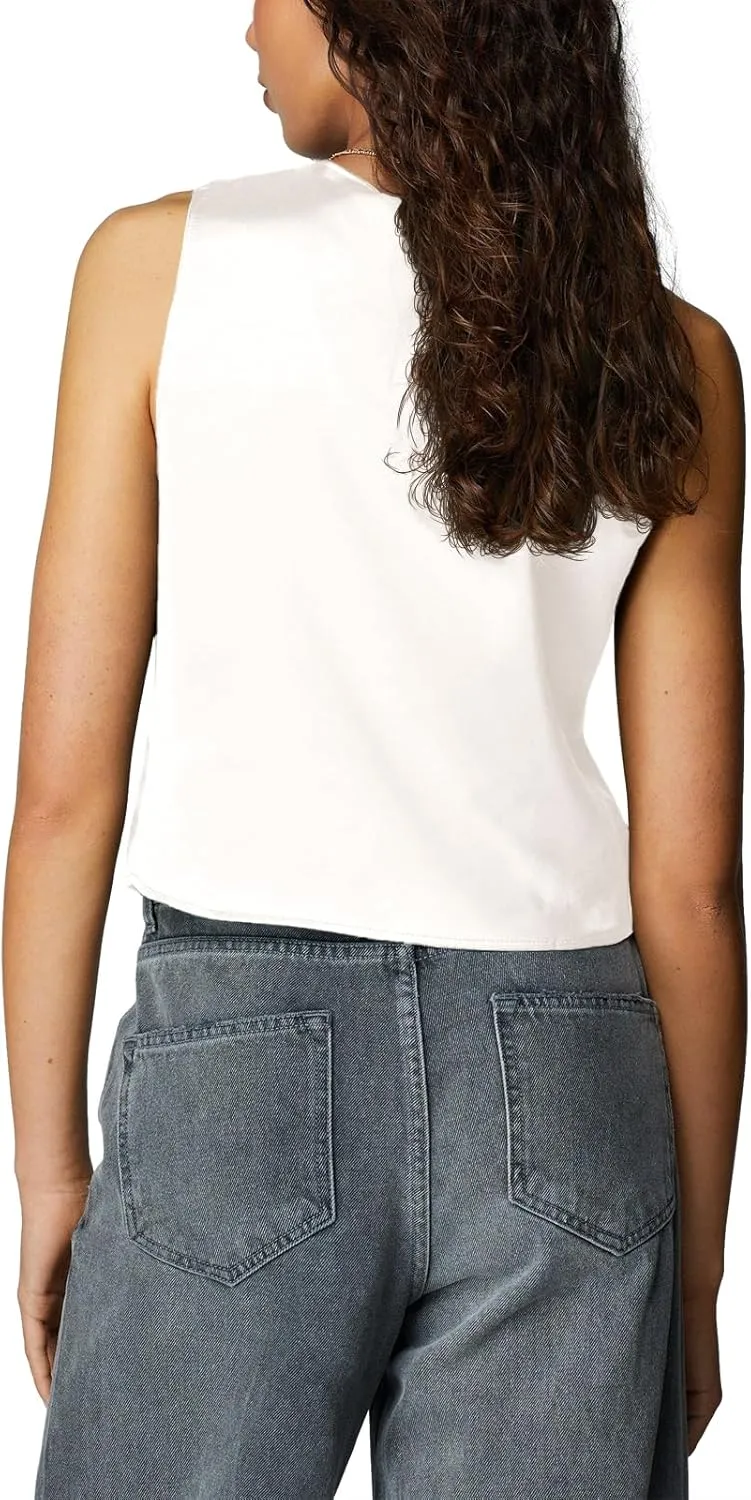 Tankaneo Womens Tie Front Tank Tops Summer V Neck Satin Sleeveless Club Sexy Y2K Cami Crop Tops