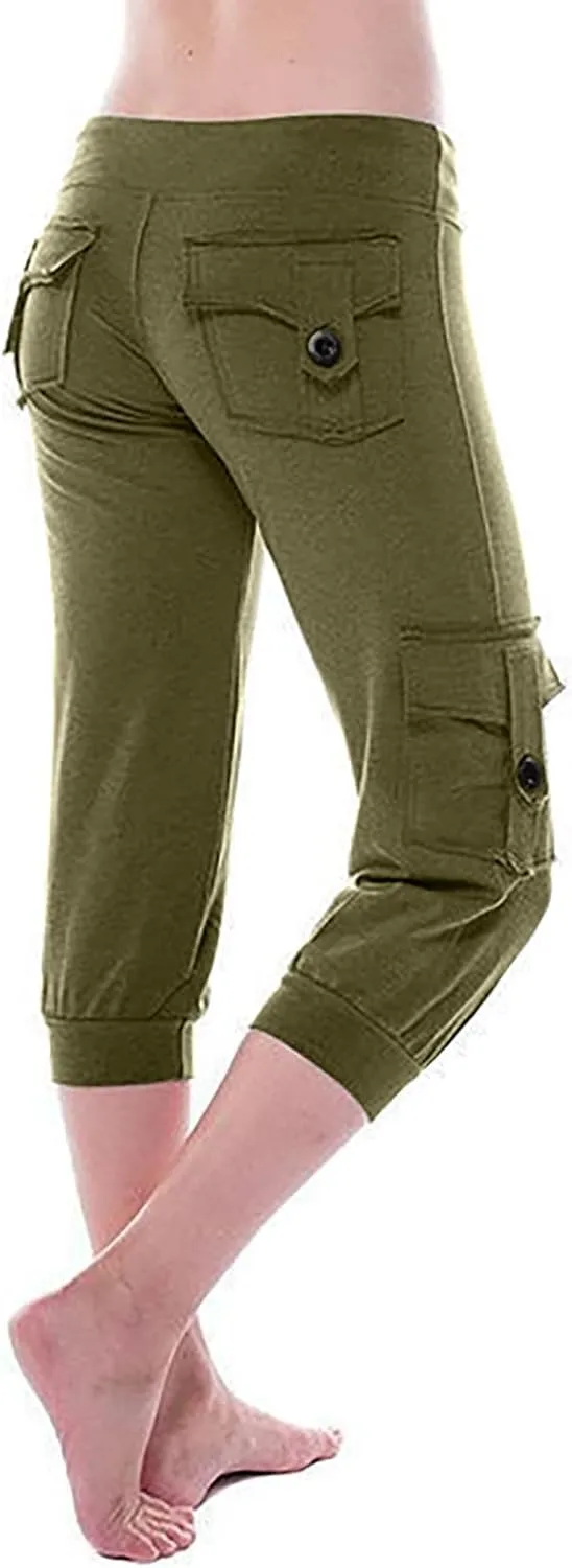 TARIENDY Cargo Capris for Women Plus Size Athletic Workout Cropped Trousers Lightweight Stretchy Jogger Pants with Pockets