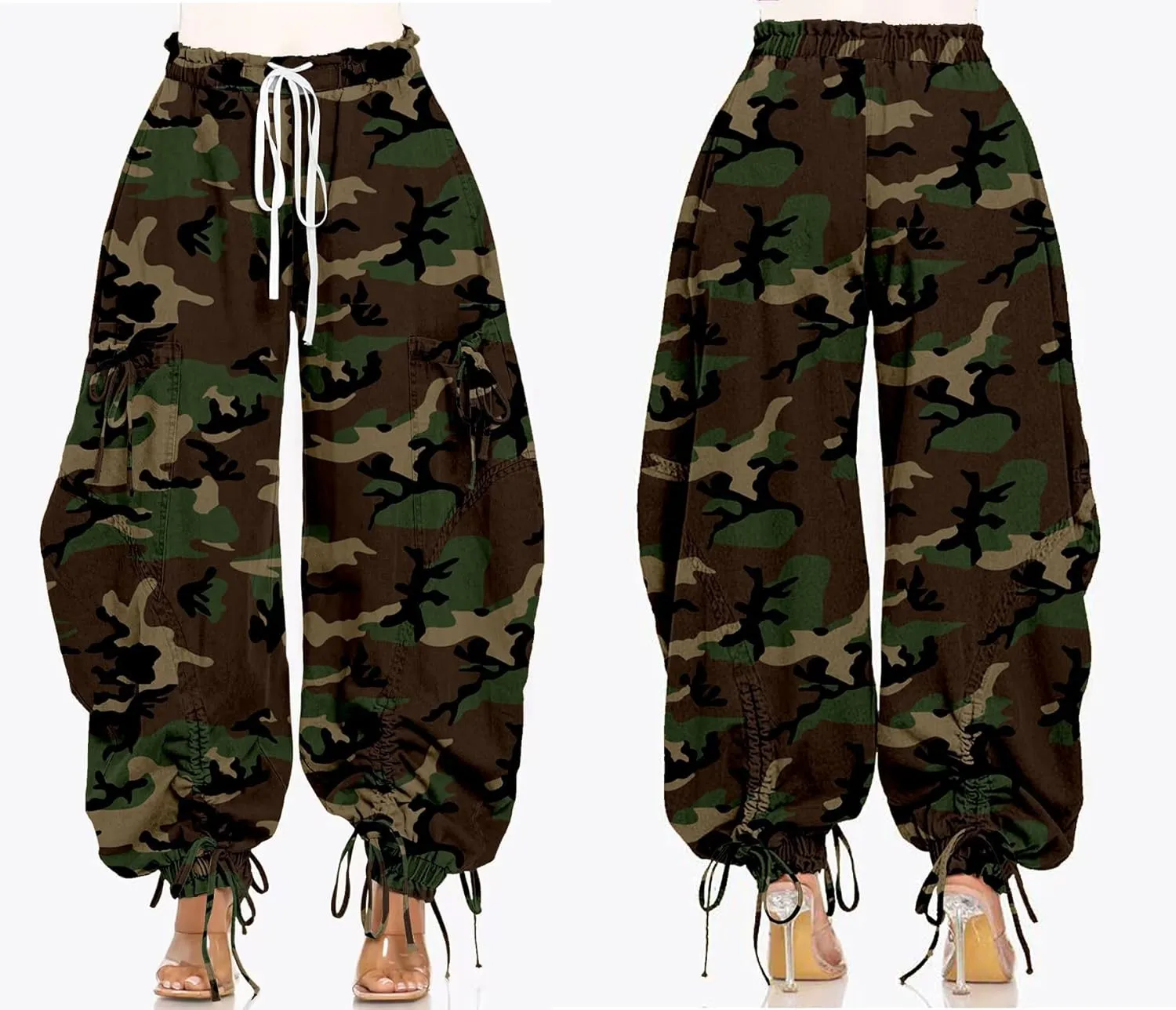 Tbahhir Baggy Cargo Jeans for Women High Waist Wide Leg Denim Pants Loose Harem Drawstring Jogger Sweatpants Trousers