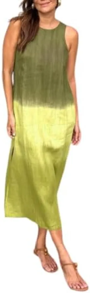 TIAFORD Women Cotton Linen Sleeveless Boho Maxi Dress Summer Crewneck Slit Loose Beach Flowy Long Shift Tank Sun Dress