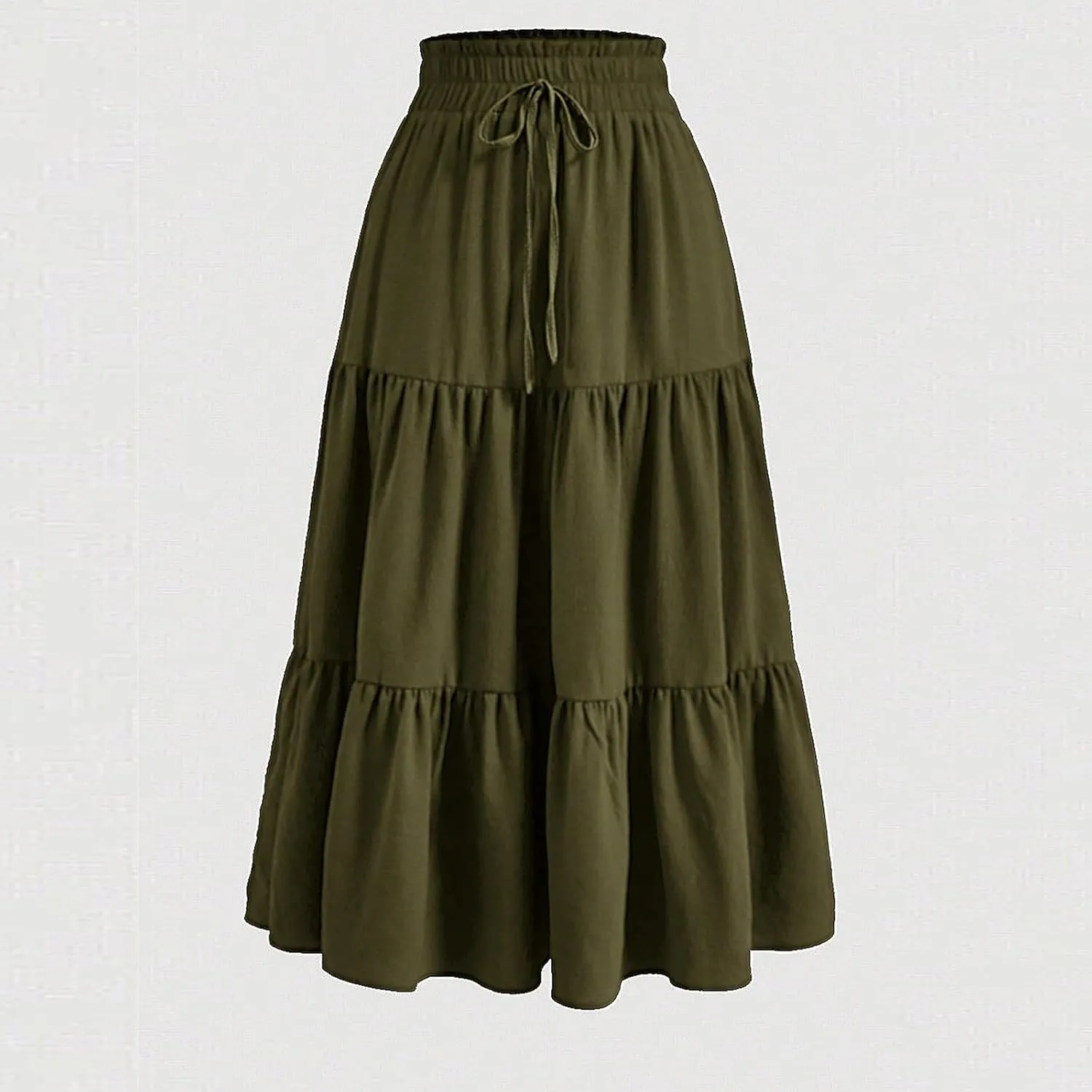 Tiered Maxi Skirts for Women Comfy Ruffle Hem Flowy Swing Long Skorts Elastic High Waisted Summer Cover Ups