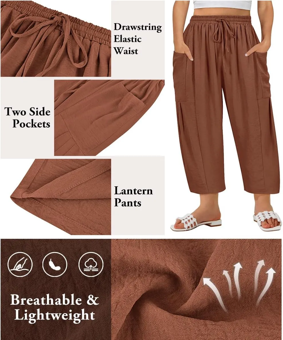 TIYOMI Plus Size Pants for Women Summer Palazzo Harem Pants Drawstring Lightweight Pant with Pockets Loose Casual XL-5XL