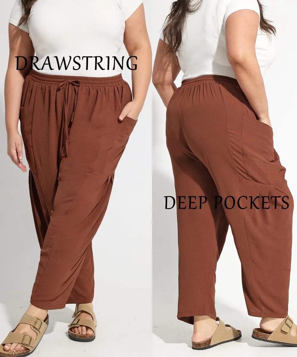 TIYOMI Plus Size Pants for Women Summer Palazzo Harem Pants Drawstring Lightweight Pant with Pockets Loose Casual XL-5XL