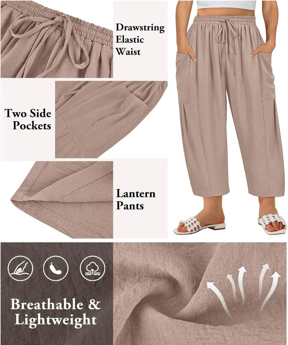 TIYOMI Plus Size Pants for Women Summer Palazzo Harem Pants Drawstring Lightweight Pant with Pockets Loose Casual XL-5XL