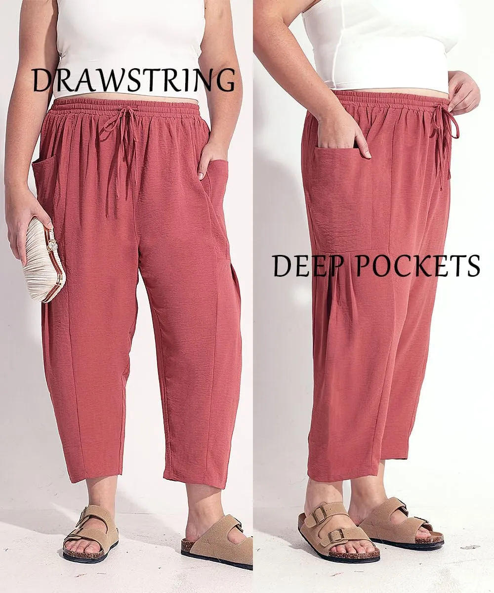 TIYOMI Plus Size Pants for Women Summer Palazzo Harem Pants Drawstring Lightweight Pant with Pockets Loose Casual XL-5XL