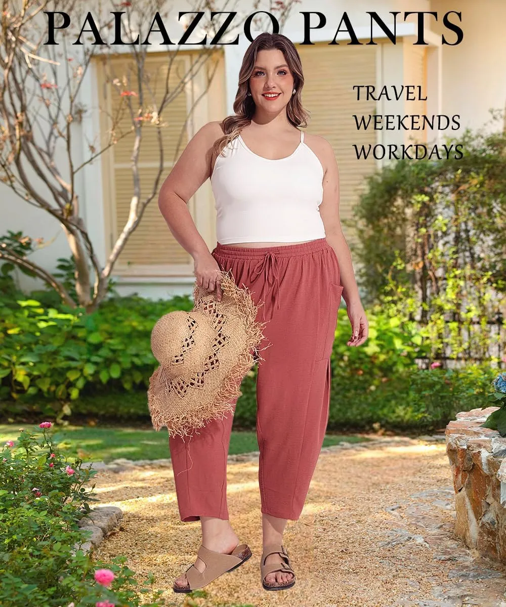 TIYOMI Plus Size Pants for Women Summer Palazzo Harem Pants Drawstring Lightweight Pant with Pockets Loose Casual XL-5XL