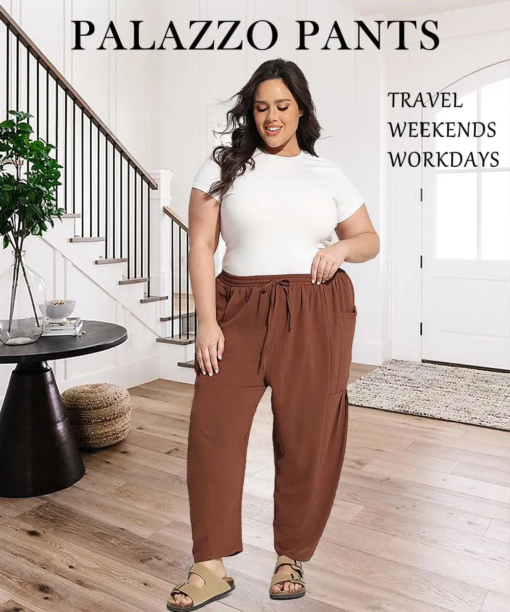 TIYOMI Plus Size Pants for Women Summer Palazzo Harem Pants Drawstring Lightweight Pant with Pockets Loose Casual XL-5XL
