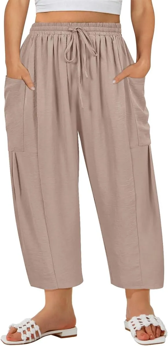 TIYOMI Plus Size Pants for Women Summer Palazzo Harem Pants Drawstring Lightweight Pant with Pockets Loose Casual XL-5XL