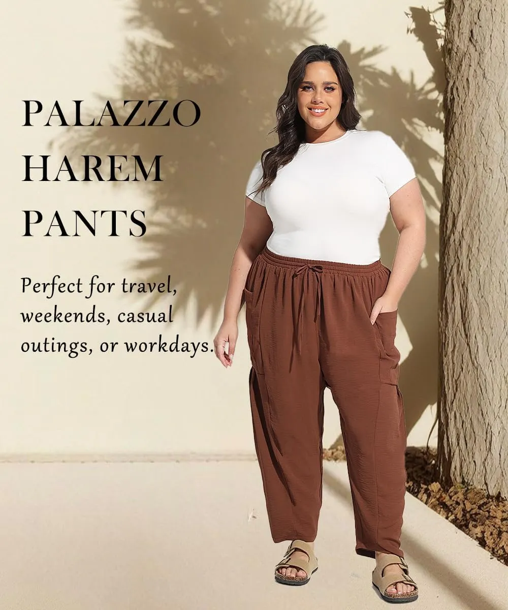 TIYOMI Plus Size Pants for Women Summer Palazzo Harem Pants Drawstring Lightweight Pant with Pockets Loose Casual XL-5XL